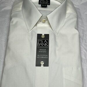 New Jos A. Banks Traveler Button Down White Long Sleeve Shirt Size 15.5 -34